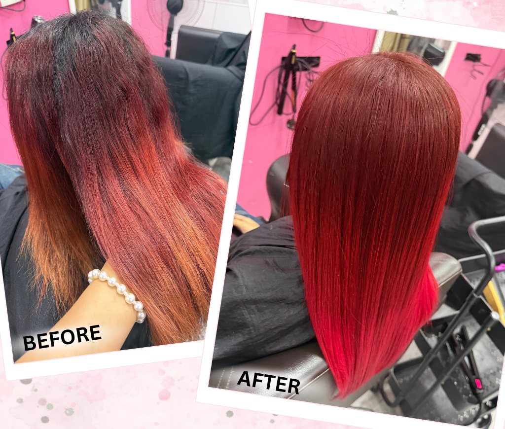 Before and after colour with keratin