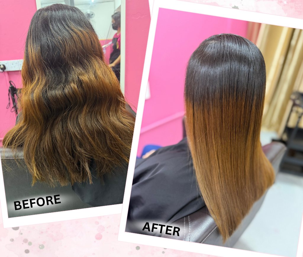 Before and after rebonding with Brazilian keratin
